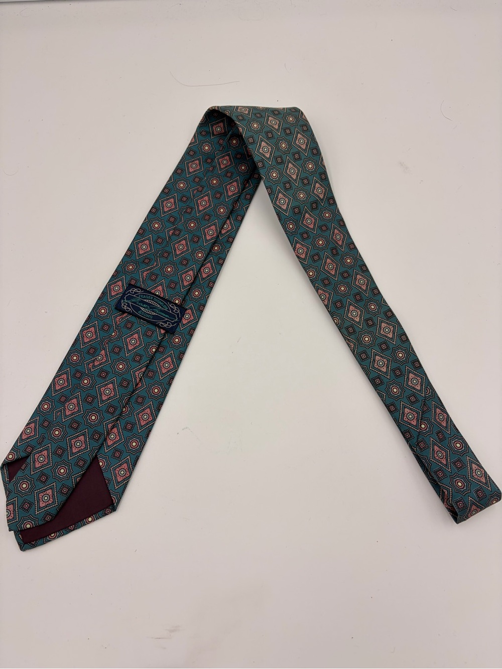 Vintage Fraser Thomson Men's Silk Tie Geometric Purple, Green, Gold 100% Silk